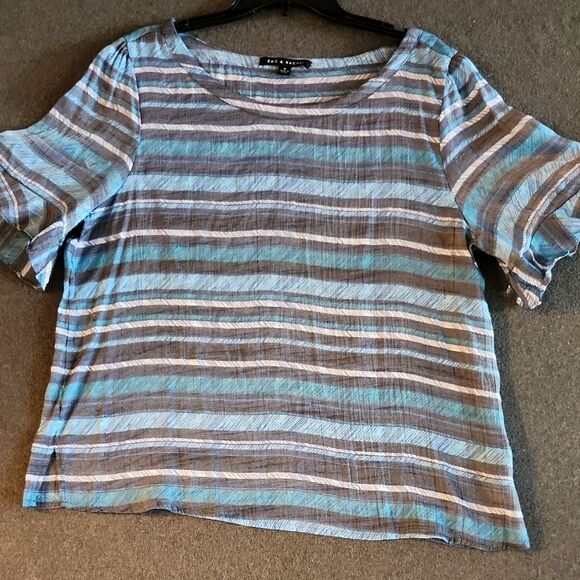 Zac & Rachel Tops - Zac & Rachel Womens Blue & Gray Striped Short Sleeve Blouse Size Medium Oversize